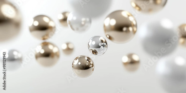 Obraz Abstract Falling soft spheres background. Geometric shapes balls design. 3d render illustration style.