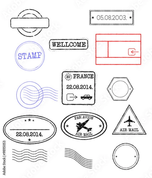 Obraz collection of vector grunge realistic stamps. All stamps are on separate layers and can easily be isolated, changed or some part of it removed. 
