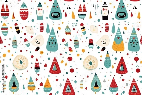 Fototapeta Christmas Seamless Pattern. Coniferous branches, cones, red artificial berries, thuja branches. Pattern for wrapping paper, greeting cards, invitations, fabric, prints.