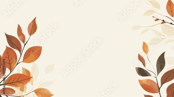 Fototapeta  autumn leaves pattern in light beige and dark amber on a white background