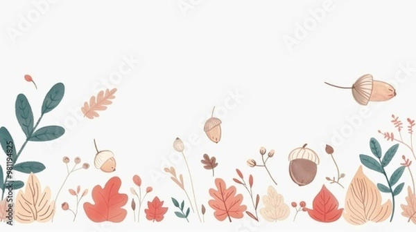Obraz autumn leaves and acorns on a white background