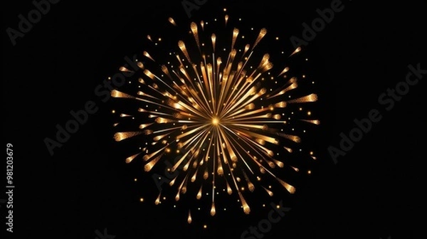 Fototapeta Golden firework isolated on a black background Vibrant decoration suitable for festive occasions including holiday cards New Year s celebrations anniversaries and festivals Flat design illustration