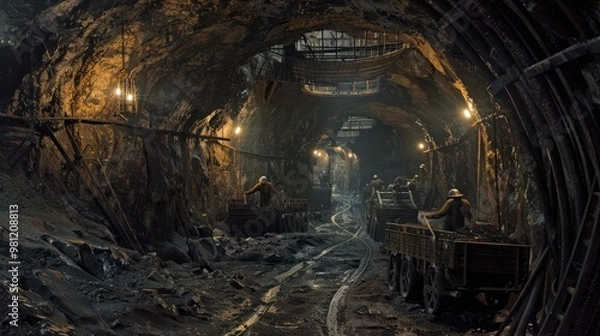 Fototapeta Underground Coal Mine Workers