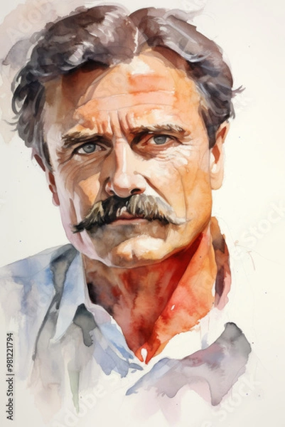 Obraz Portrait of a middle aged man with a large mustache on an abstract background