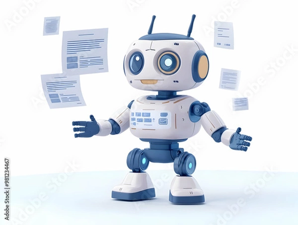 Obraz Flat AI-Powered Polling Chatbot Concept: Macro Shot of AI Chatbot Conducting Political Poll with Real-Time Response Analysis in Simple Flat Vector Illustration on White Background