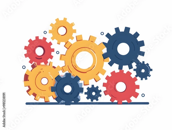 Fototapeta Flat Gears Interlocking with Political Party Symbols - Vector Illustration Depicting Motion of Political Processes, Room for Party Labels, Isolated on White Background