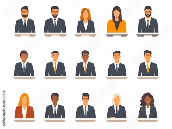 Fototapeta Flat AI Generated Political Speeches: Close-Up of Real-Time AI System Generating Multilingual Outputs & Sentiment Analyses with Audience Reaction Predictions in a Vector Illustration