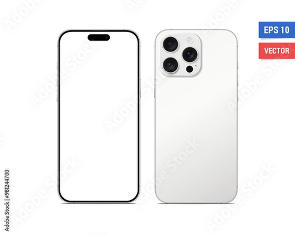 Fototapeta Realistic vector Apple iPhone 16 Pro Max mockup with blank screen isolated on white background. Scale image any resolution