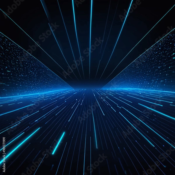 Obraz Abstract background blue lines technology data glowing lines form a corridor