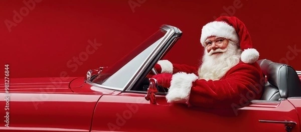 Obraz Santa Claus driving a red vintage convertible car