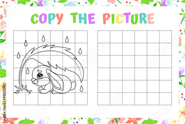 Obraz Copy the Picture - Bunny Under the Leaf. Vector Illustration For Kids