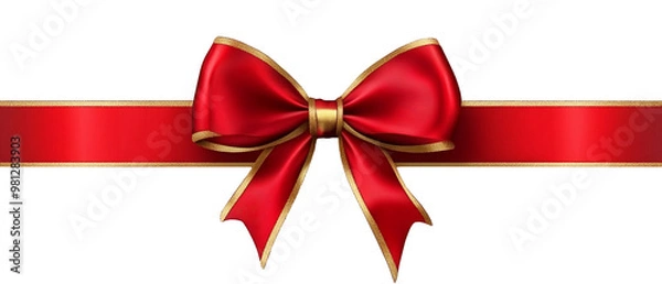 Fototapeta Red Bow with Golden Trim Transparent Background