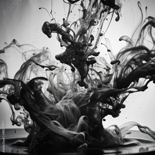 Fototapeta Black and white ink  in water generative ai