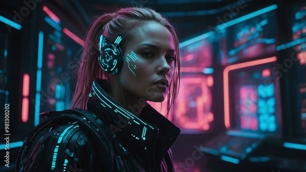 Fototapeta a dazzlingly futuristic satellite hacker her image