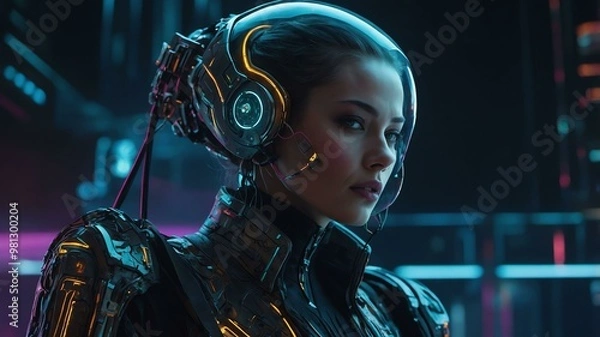 Fototapeta a dazzlingly futuristic satellite hacker her image