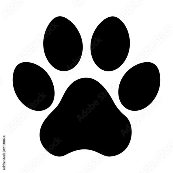 Fototapeta Paw print silhouette symbol on white background with copy space
