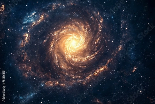 Fototapeta A view from space to a spiral galaxy and stars. Universe filled with stars.