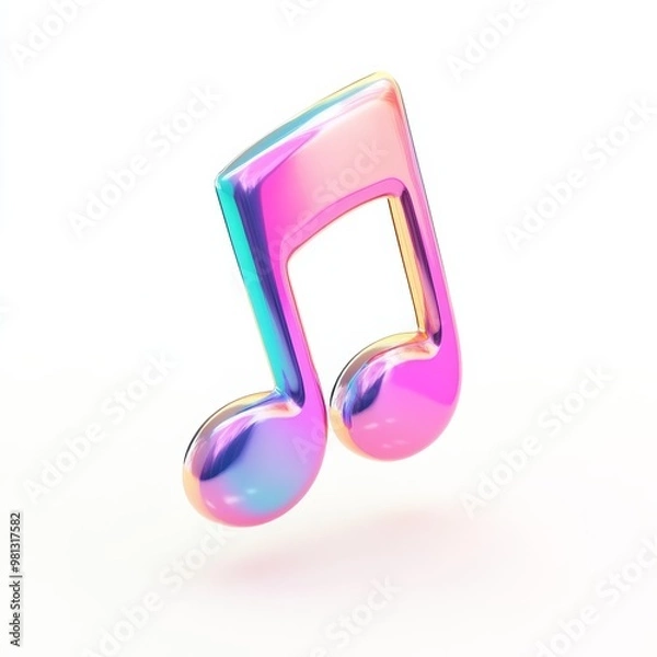 Fototapeta 3D Render of a Glossy Musical Note Icon in Bright Colors