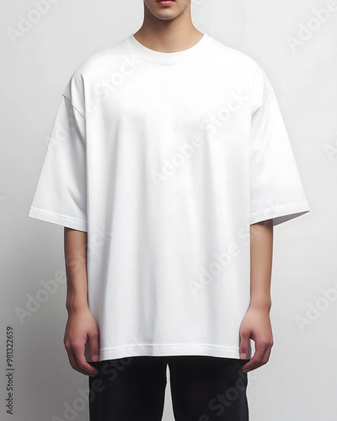 Fototapeta A plain white oversized T-shirt with a boxy cut and drop shoulders