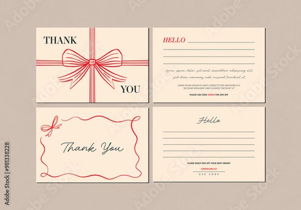 Obraz Chic Thank You Card Template with Bow Collection