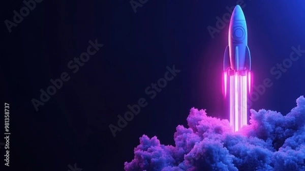 Obraz Rocket Launch into the Neon Sky