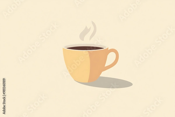 Fototapeta  An icon of a steaming hot coffee cup with visible steam rising, representing warmth and comfort.