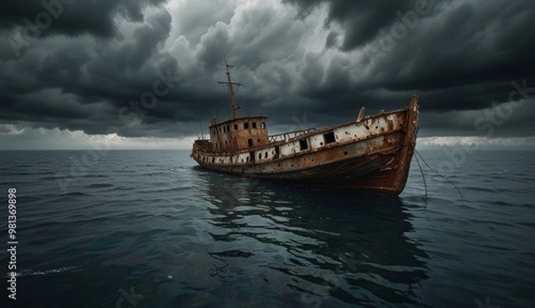 Fototapeta Abandoned Ship in Stormy Seas