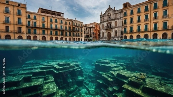 Fototapeta Atlantis’s submerged cityscape captures the essence of a grand civilization long lost to the depths