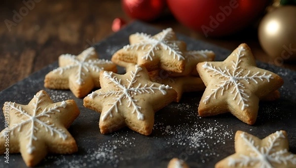 Fototapeta Festive Christmas Cookies in Star, Tree, and Circle Shapes