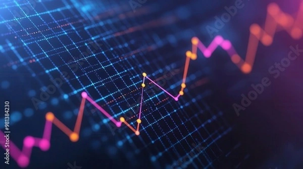 Fototapeta A glowing graph with connected points forming an upward trend, representing collaborative growth in business