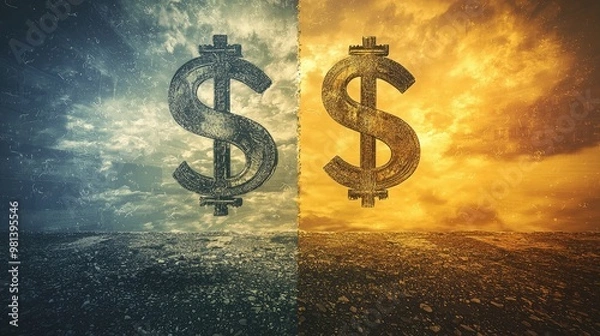 Fototapeta a image with symbols of poverty and wealth, in opposite sides,