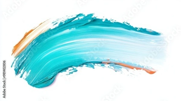 Fototapeta Turquoise coral flat bone oil paint stroke on a clean white background for artistic applications