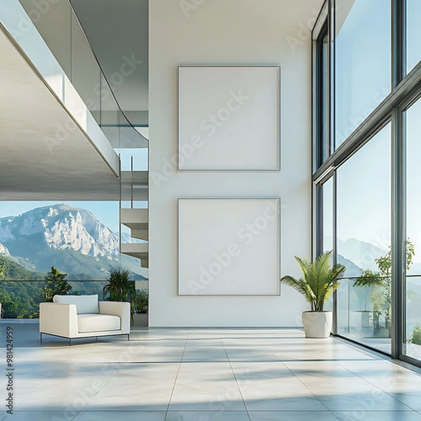 Obraz Modern Interior with Scenic Mountain View