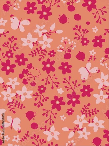 Obraz Flowers seamless pattern. vector illustration. Abstract flowers, floral vector with leaves