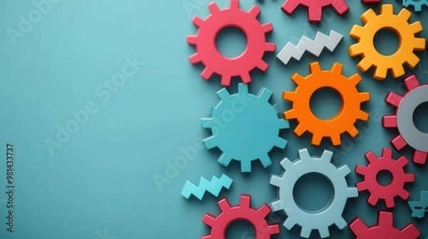 Obraz Abstract flowchart connecting gears and arrows, representing optimized business process management