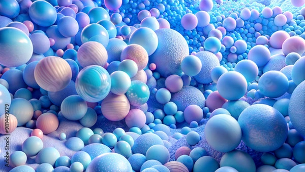 Fototapeta soft pastel blue and pink spheres, abstract  festive background in 3D style, copy space