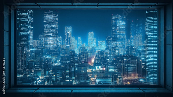 Obraz city landscape in window 