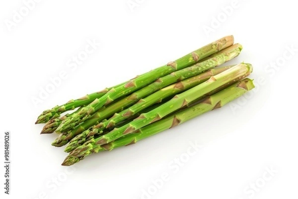 Fototapeta Fresh asparagus arranged on a white background