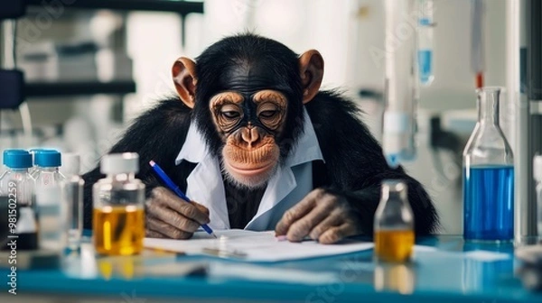 Fototapeta Leading Chimp Scientist: Groundbreaking Research in Lab Coat