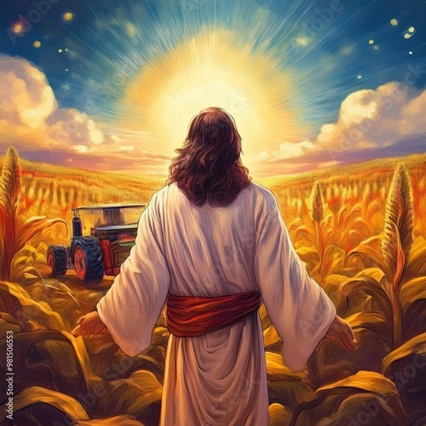 Obraz Jesus blesses your field and tractor