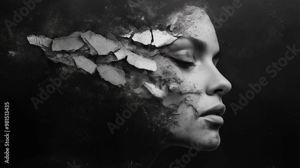 Obraz black and white abstract portrait representing destructive mind