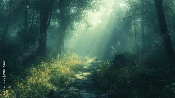 Fototapeta sun rays in the forest