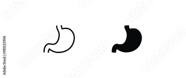 Fototapeta Stomach icon. human body line and flat icons set, editable stroke isolated on white, linear vector outline illustration, symbol logo design style