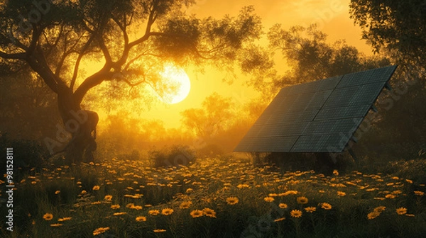 Obraz solar panel in sunset