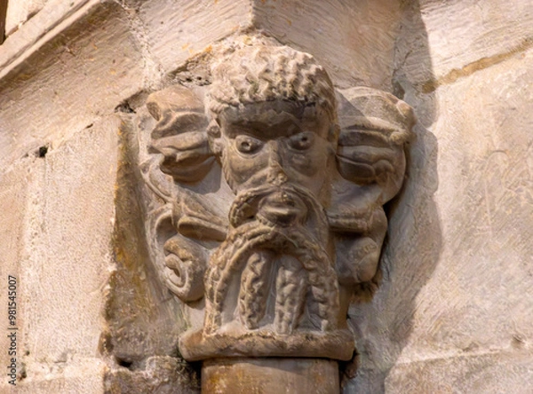 Fototapeta Details of the interior of the church of the monastery of San Pedro de Villanueva. Cangas de Onis, Asturias, Spain.