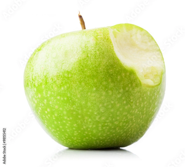 Obraz bitten green apple isolated on a white background