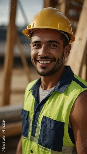 Fototapeta Smiling construction worker on site