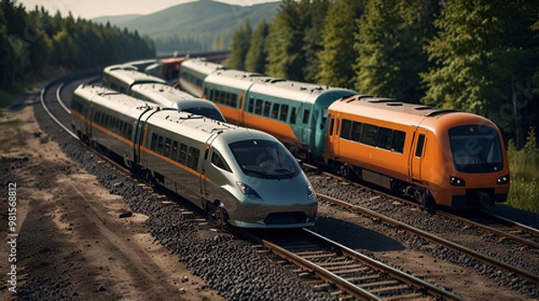 Obraz Modern train concept for vehicle transportation services.Generative.Ai
