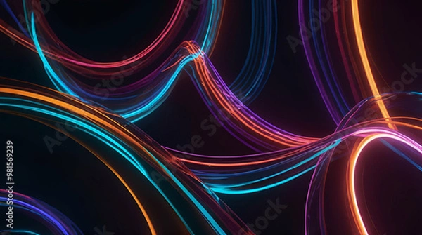 Obraz Vibrant neon light Illuminated abstract colorful 3D render with Glowing curved lines
