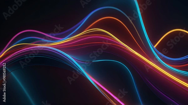 Fototapeta Vibrant neon light Illuminated abstract colorful 3D render with Glowing curved lines
